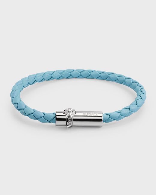 Versace Blue Medusa Braided Leather Bracelet for men