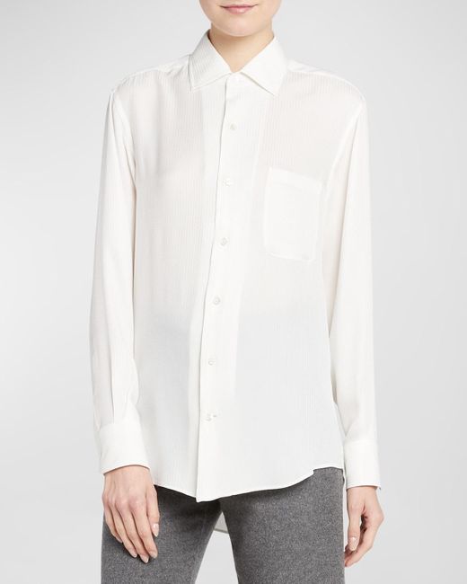Loro Piana White Cam Iconic Andre Raised Button-front Shirt
