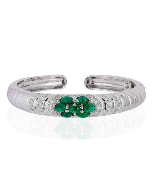 Andreoli Green 18k White Gold Emerald & Diamond Bangle