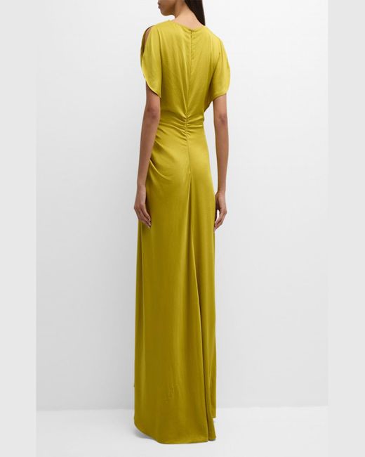 A.L.C. Green Nadia Ruched Petal-sleeve Gown