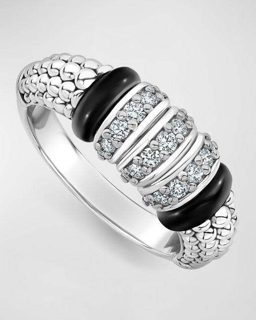 Lagos Metallic Black Caviar Small 3-link Diamond Ring