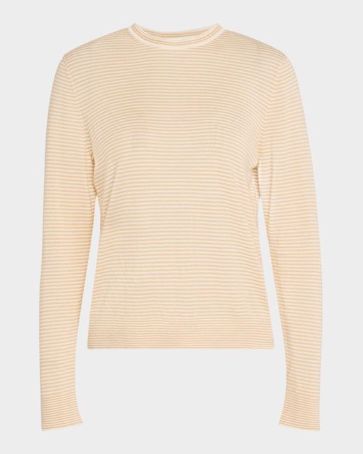 Lafayette 148 New York Natural Striped Crewneck Cashmere Sweater