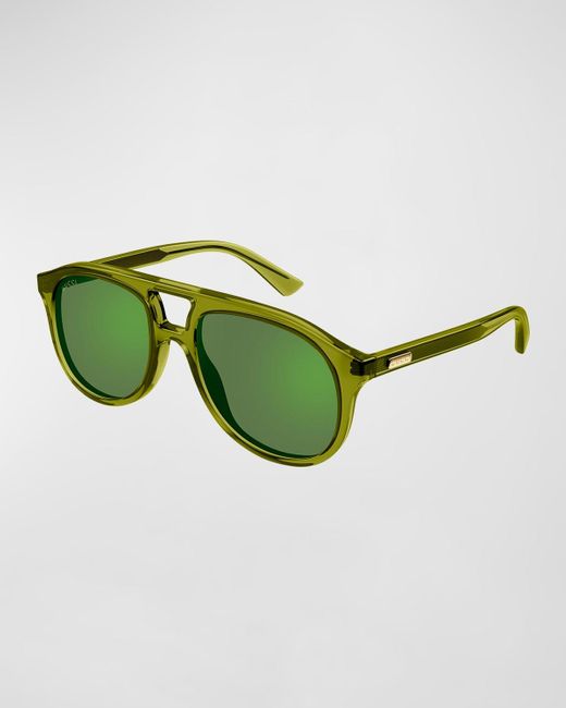 Gucci Green Double-bridge Acetate Aviator Sunglasses for men