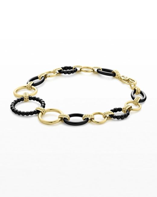 Lagos Metallic 18k Gold Caviar Link Bracelet W/ Black Ceramic, Size 7"