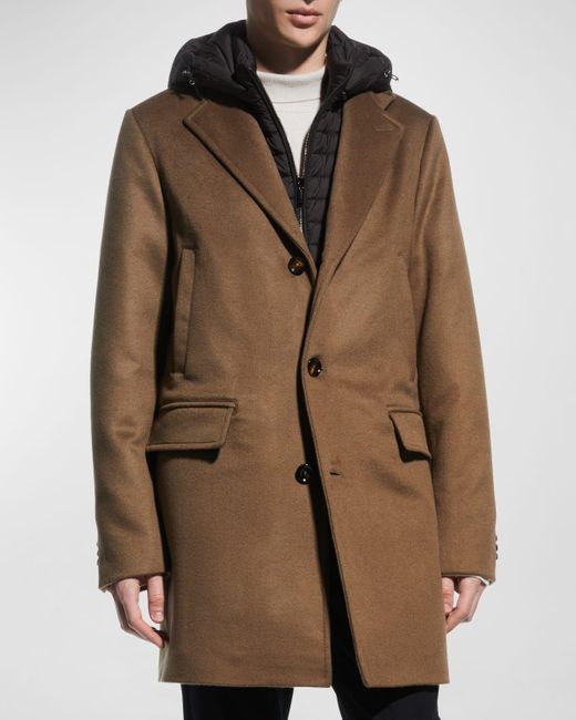 Moorer Brown Wool-cashmere Coat W/ Removable Bib for men