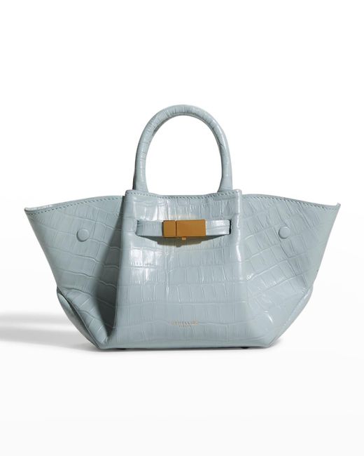 DeMellier Blue New York Mini Croc-embossed Top-handle Bag