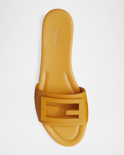 Fendi Yellow Ff Leather Flat Sandals