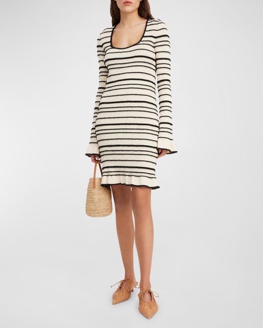 By Malene Birger White Mailey Ribbed Striped Midi Sweater Dress