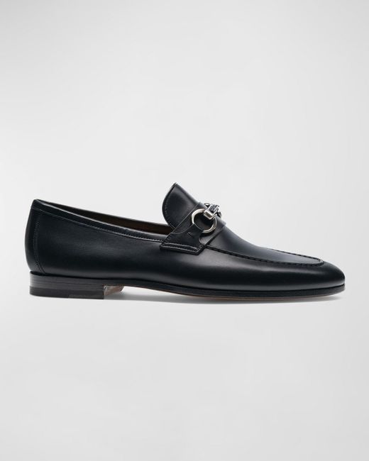 Magnanni Shoes Black Diago Bit-Strap Leather Loafers for men