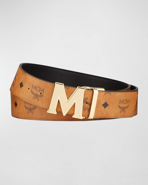 MCM Brown Claus Monogram Reversible Belt for men