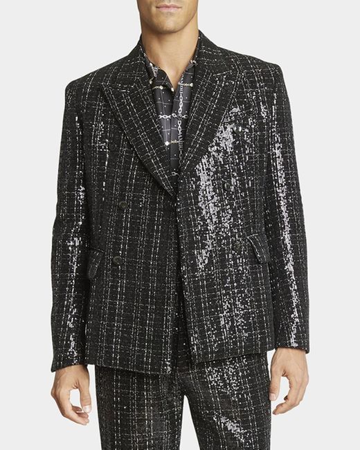 Amiri Black Sequined Boucle Double-Breasted Blazer for men