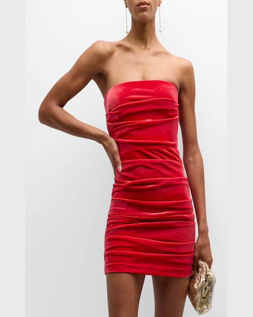 Alex Perry Red Jaden Tucked Velvet Strapless Mini Dress