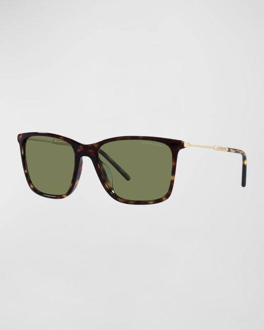Giorgio Armani Green Logo Engraved Square Acetate & Plastic Sunglasses