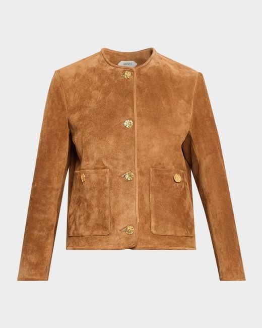 Arma Brown Sogno Button-Front Gritty Suede Jacket