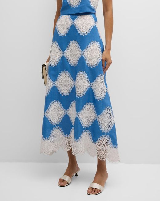 Misook Blue Lace Inset Woven Maxi Skirt