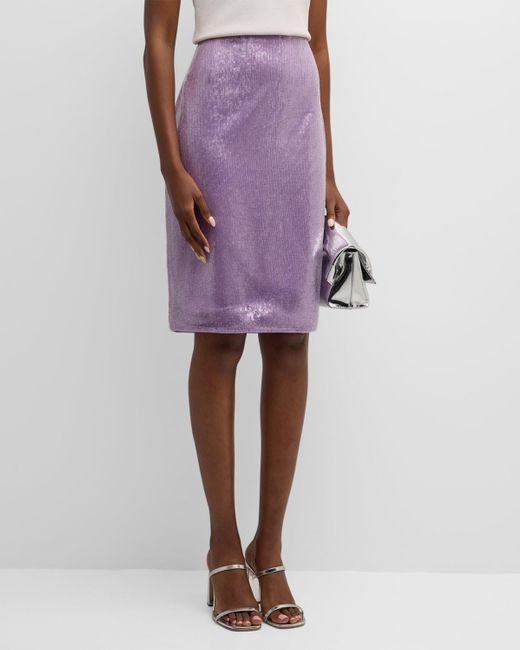 MILLY Purple Adley Straight Sequin Midi Skirt