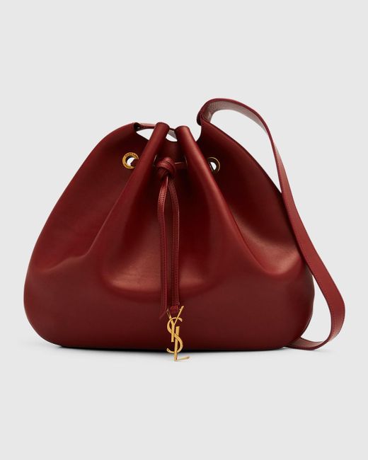 Saint Laurent Red Large Ysl Drawstring Leather Hobo Bag