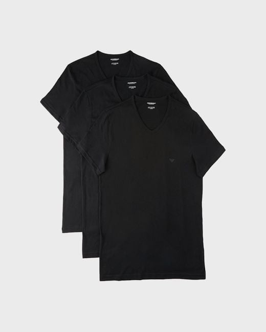 Emporio Armani Black V-Neck Three-Pack T-Shirts for men