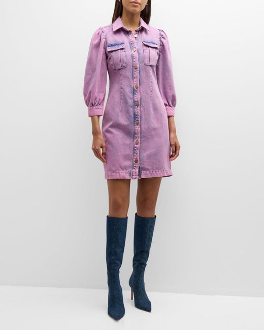 Essentiel Antwerp Pink Dammer Overdyed Denim Mini Shirt Dress