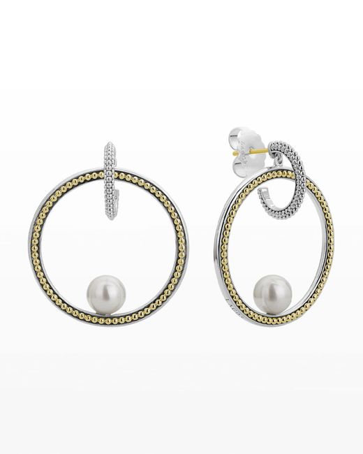 Lagos Metallic Luna Pearl Circle Drop Earrings