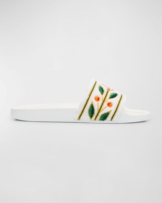 Casablancabrand White Embroidered Cotton Slide Sandals for men