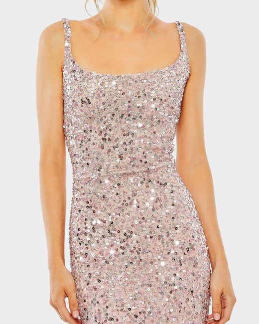 Mac Duggal Women's White Sleeveless Sequin Column Slip Gown