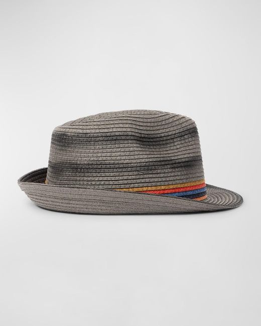 Paul Smith Gray Trilby Bright Stripe Straw Fedora Hat for men