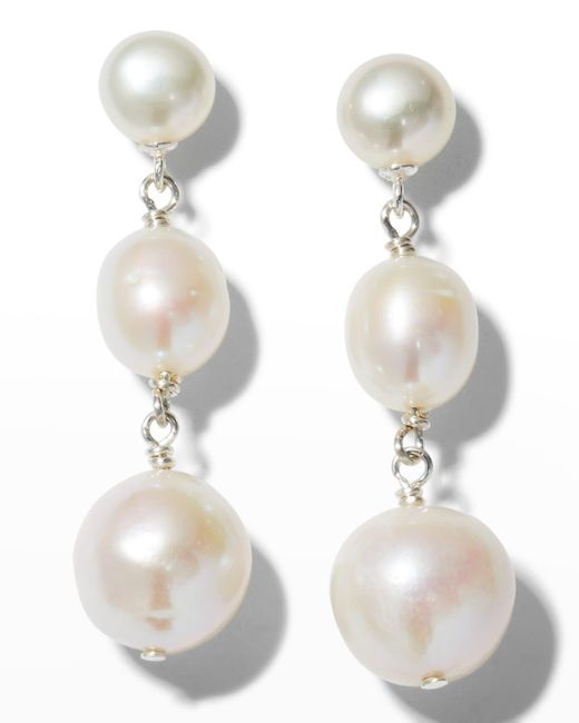 Margo Morrison White Triple Pearl Post Earrings