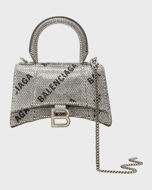 Balenciaga Gray Hourglass Xs Logo Embellished Top-handle Bag