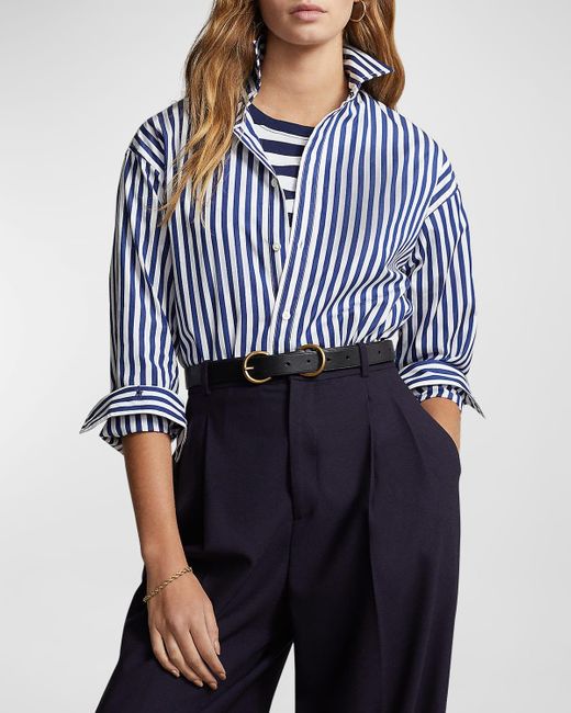 Polo Ralph Lauren Blue Relaxed-fit Contrast-stripe Cotton Shirt