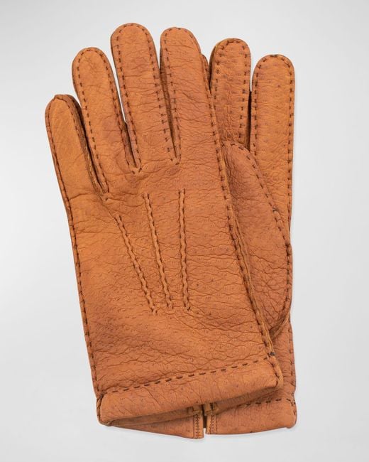 Portolano Brown Peccary Leather Gloves for men