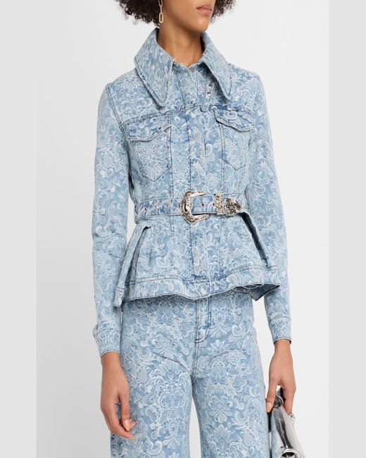 Marques'Almeida Blue Fitted Brocade Denim Jacket