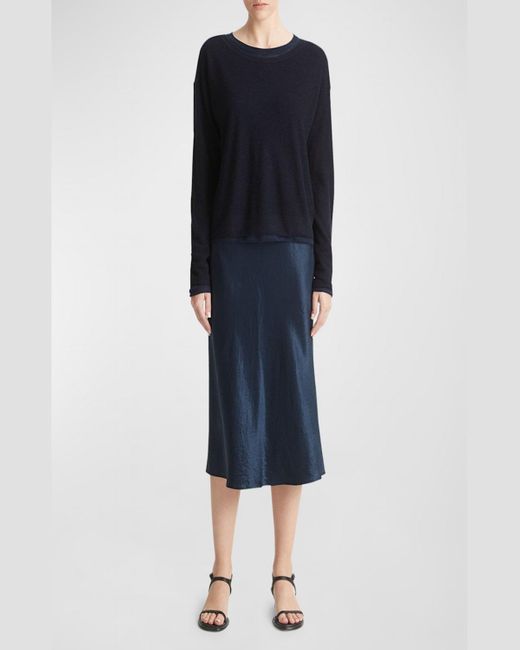 Vince Blue Wool And Silk Double-layer Crop Sweater