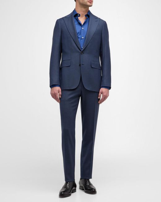 Canali Blue Textured Super 130S Wool Suit for men
