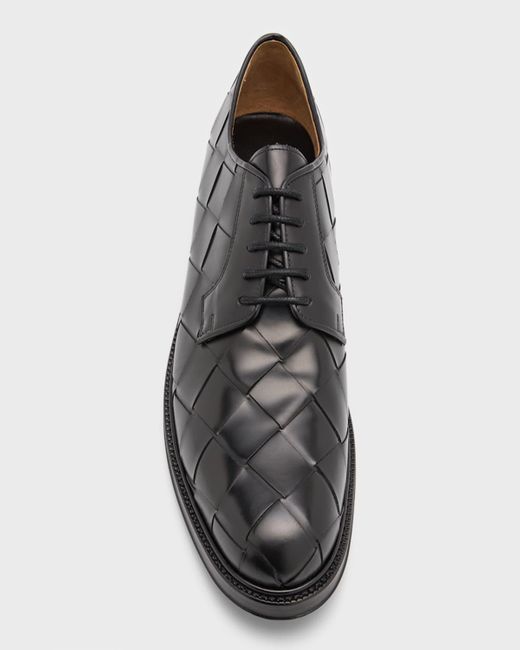 Bottega Veneta Brown Intrecciato Leather Derby Shoes for men
