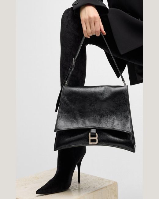 Balenciaga Black Crush Medium Sling Leather Shoulder Bag