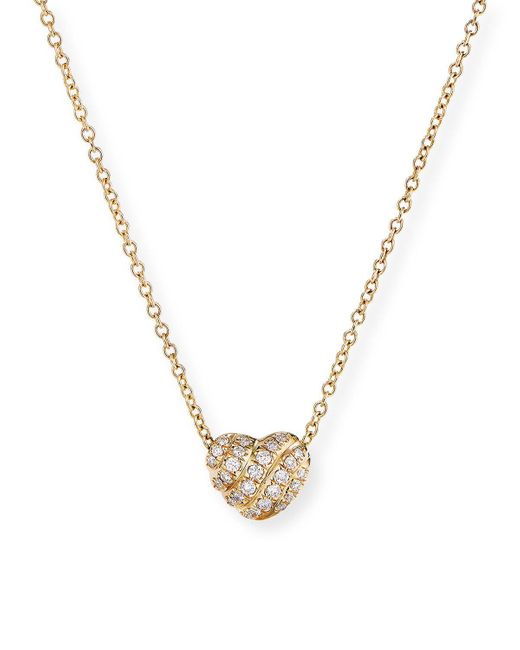 David Yurman Metallic Heart Pendant Necklace In 18k Gold With Pavé Diamonds