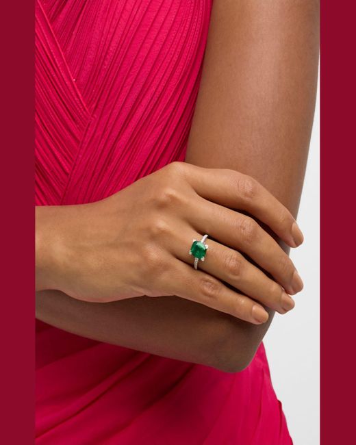 Chopard Green 18K Emerald Solitaire Ring With Diamonds, Size 53