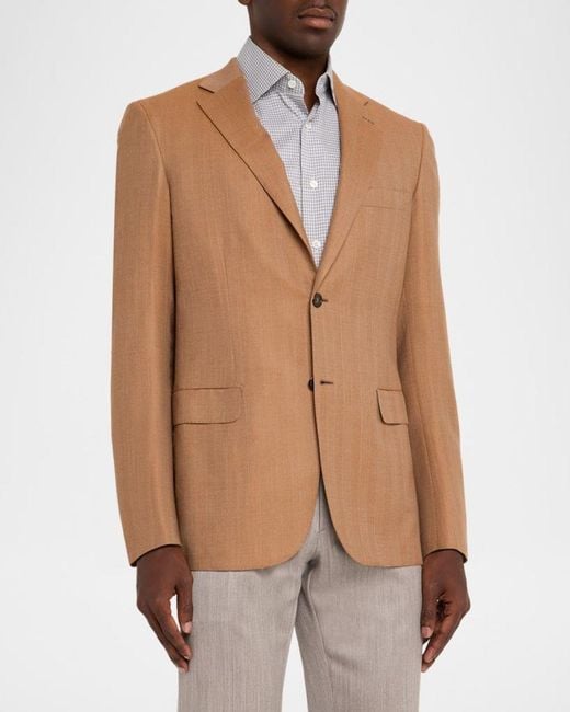 Brioni Brown Apos;S Single-Breasted Herringbone Blazer for men