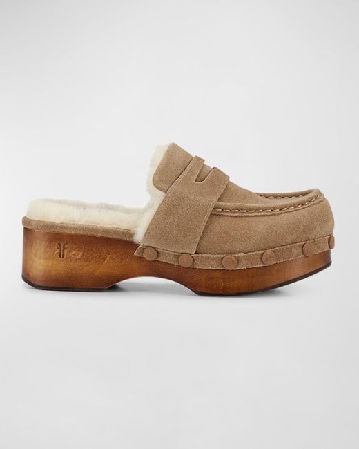 Frye Melody Suede Shearling Penny Loafer Clogs in Brown Lyst