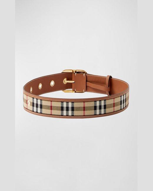 Burberry Brown Check Cotton & Leather Belt