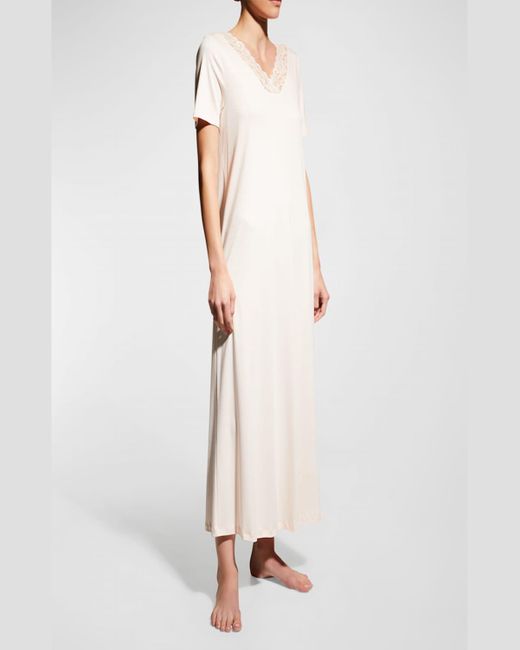 Hanro White Moments Short-Sleeve Long Nightgown