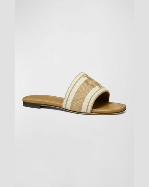 Tory Burch White Double T Jacquard Slide Sandals