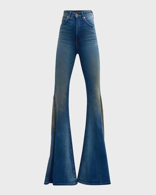Cout de la Liberte Blue Heidi Embellished Super High-rise Bell Bottom Jeans