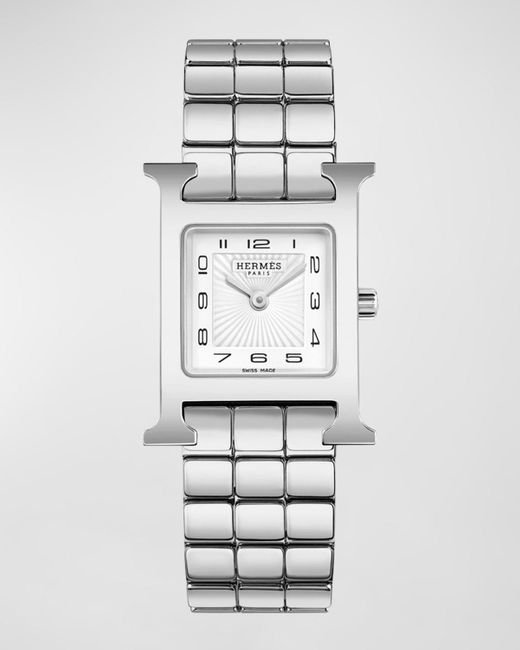 Hermès White Heure H Watch, Small Model, 25 Mm