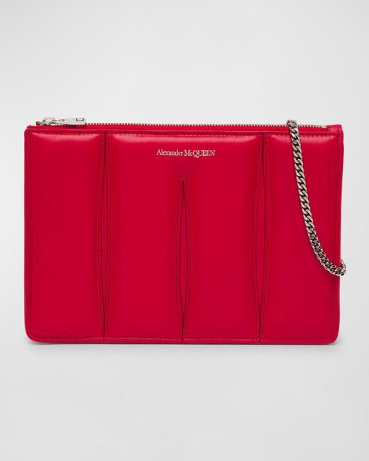 Alexander McQueen Red The Slash Zip Leather Pouch Shoulder Bag