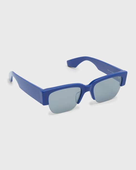 Alexander McQueen Blue Half-rim Acetate Rectangle Sunglasses for men