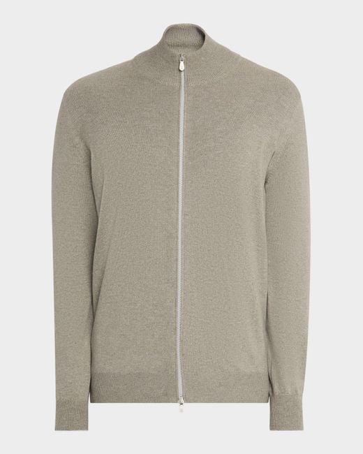 Brunello Cucinelli Green Cashmere Knit Full-Zip Sweater for men
