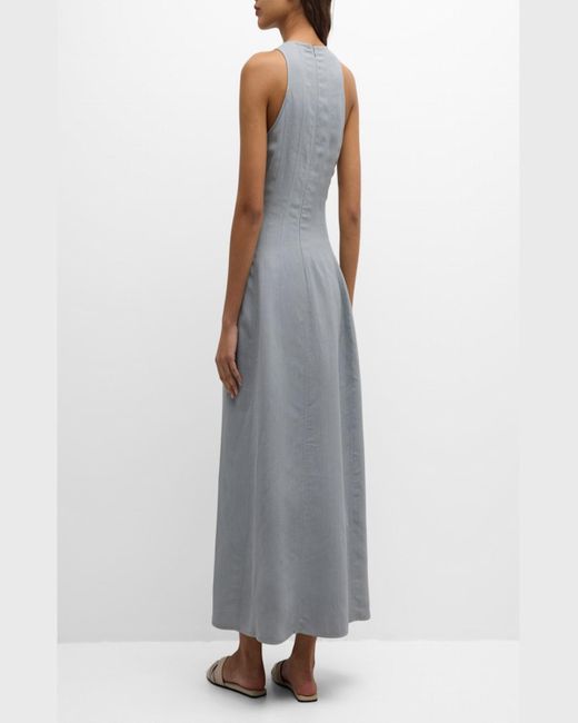 Brunello Cucinelli Gray Sleeveless Fluid Linen Structured Midi Dress