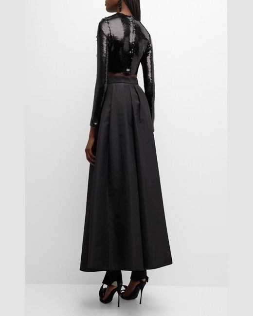 Monique Lhuillier Black Pleated Bow-Front Tea-Length Overskirt